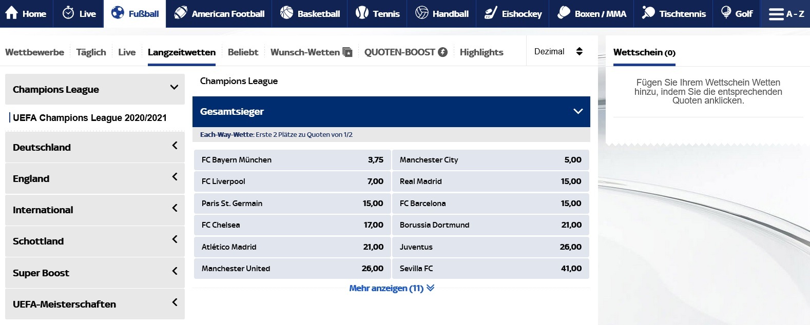 Skybet Fussballwetten