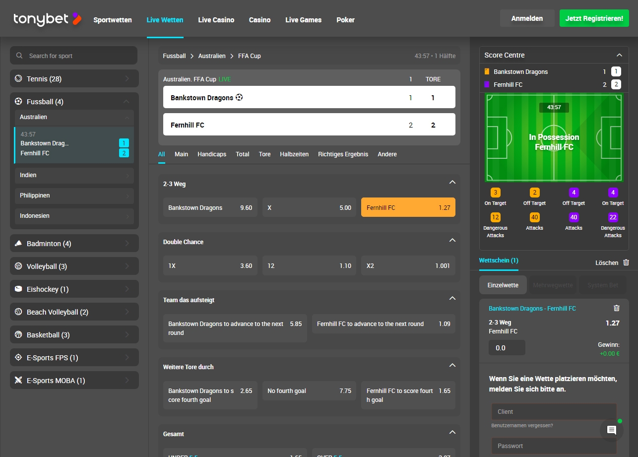 Tonybet Live Wetten