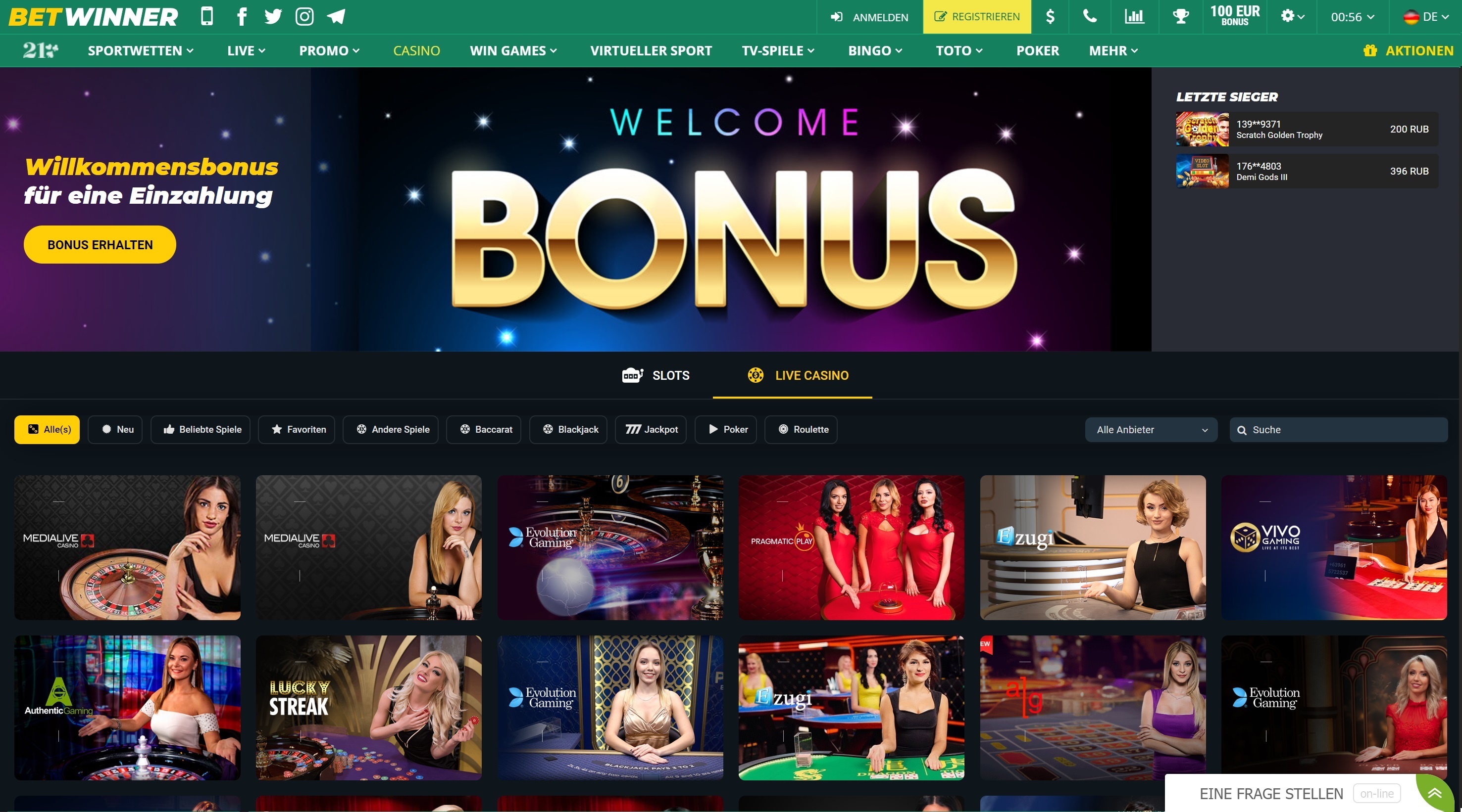 betwinner casino бездепозитный бонус